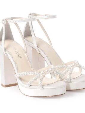 Bella Belle Lola Pearl Open-Toe Platform Block Heels – Ivory – Size 9 – NEW